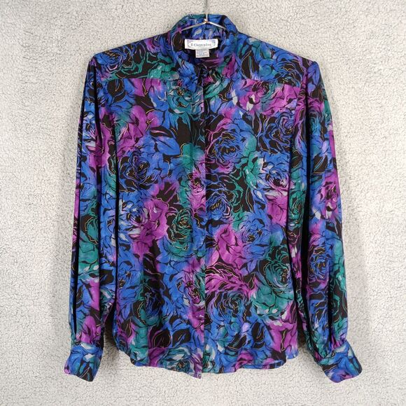 Vintage J. Christopher Women's Size 8 Floral Rayon Wool Blend Long Sleeve Button - Picture 1 of 7
